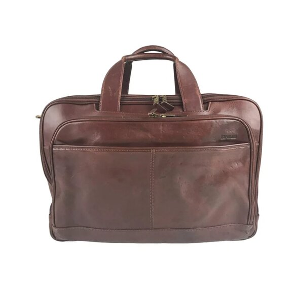 Hartmann Unisex Brown Leather Pockets Double Handles Compartment Laptop Bag - Picture 1 of 13